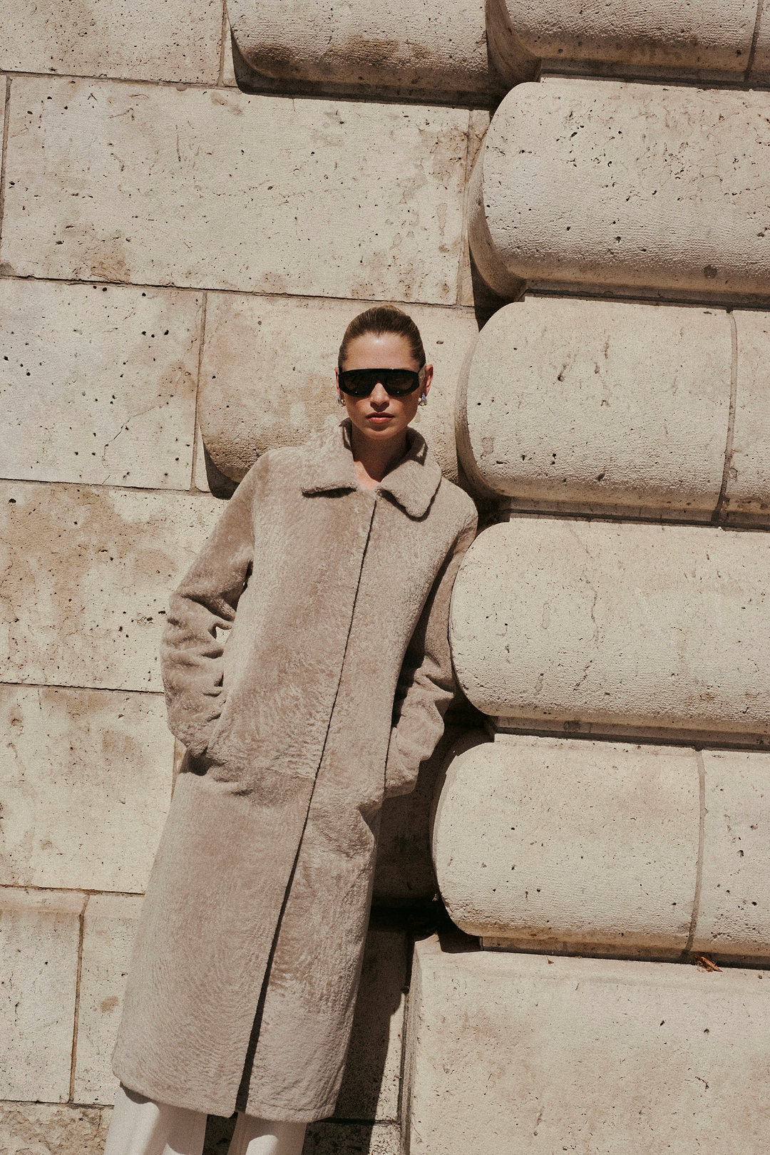 Shearling Long Coat (Greige)
