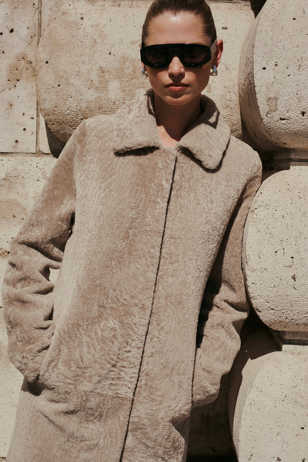 Shearling Long Coat (Greige)