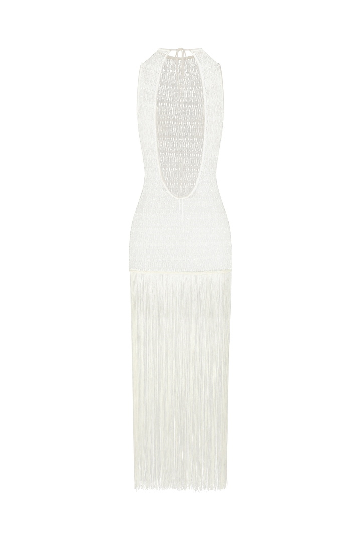 Fringe Knit Maxi Dress (Cream)