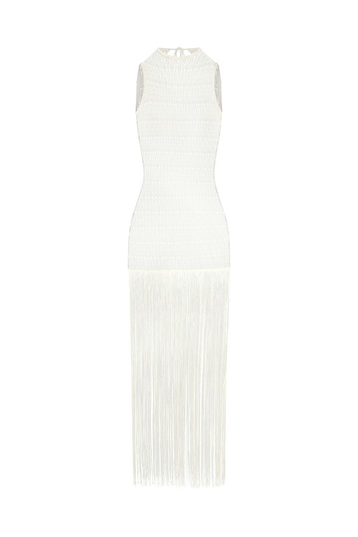 Fringe Knit Maxi Dress (Cream)