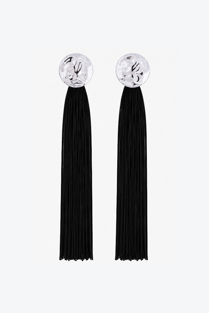 Fringe Tassel Earring (Silver/Black)