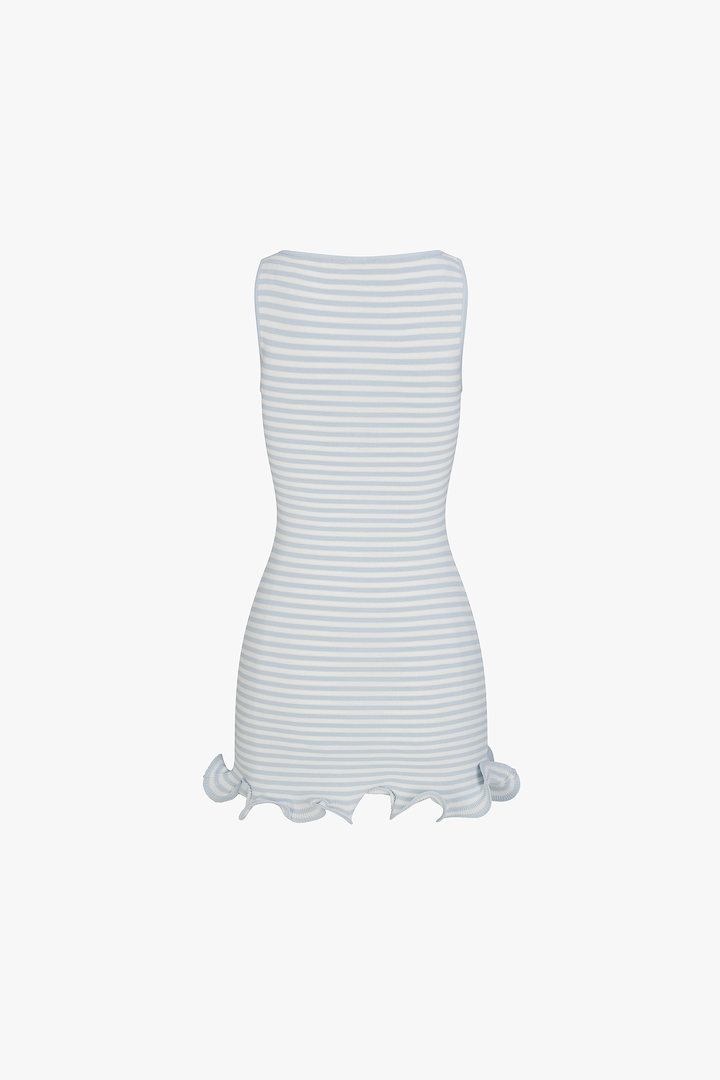 Ruffle Hem Tank Mini Dress (Pale Blue Stripe)