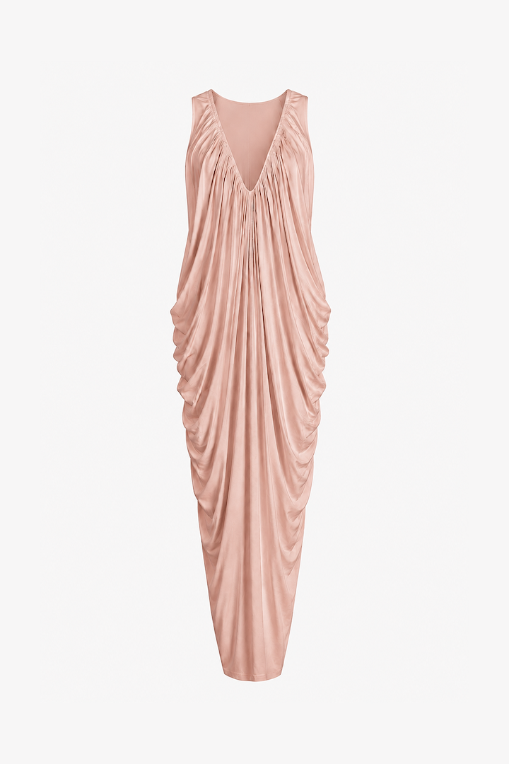 Draped V Neck Gown (Rose Clay)