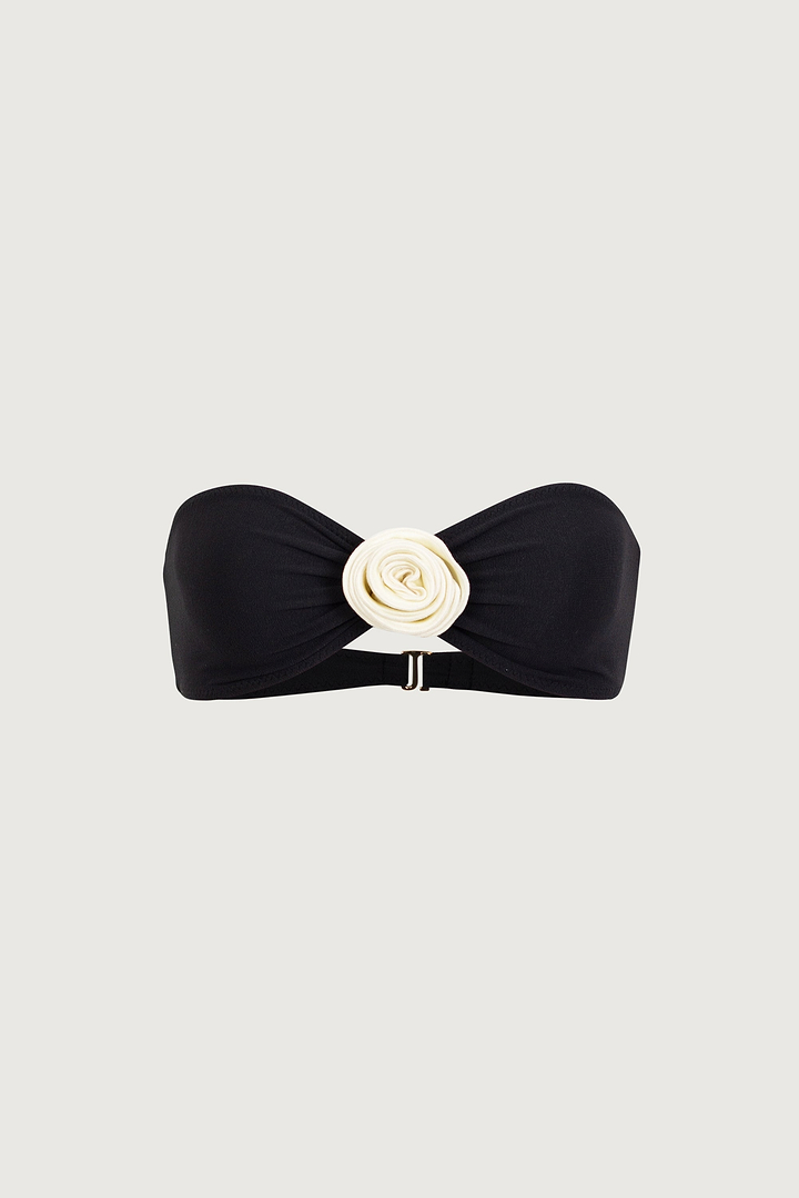 Rosette Bandeau Top (Faux Suede Black/Cream)
