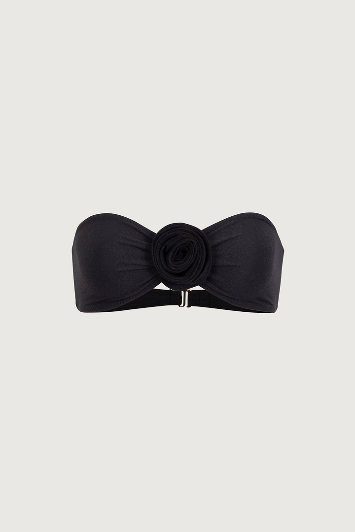 Rosette Bandeau Top (Faux Suede Black/Black)