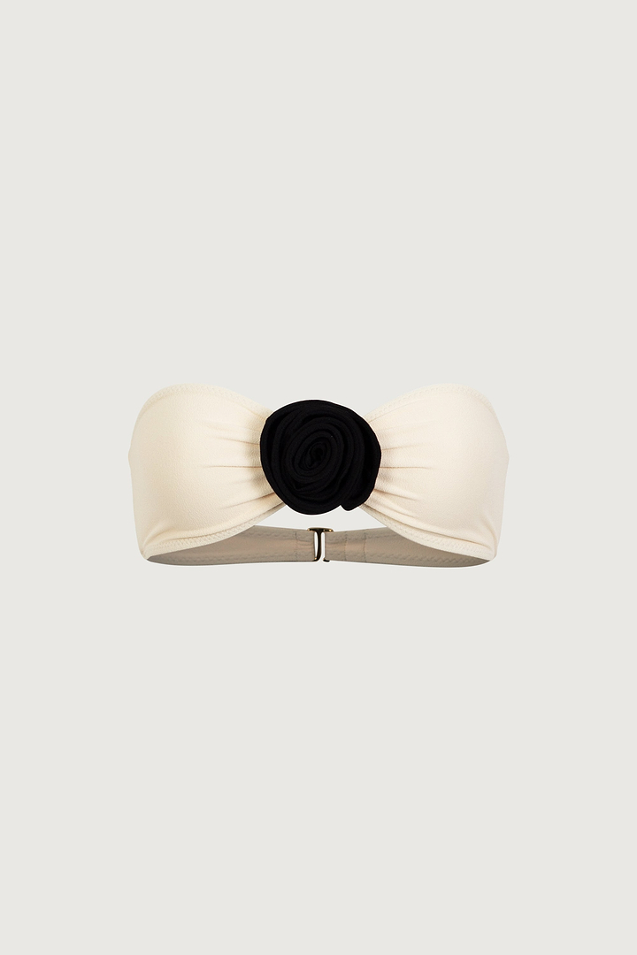 Rosette Bandeau Top (Faux Suede Cream/Black)