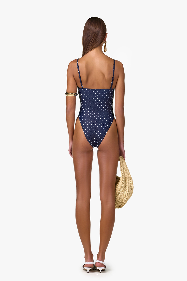 Bustier One Piece (Navy Cream Polka Dot)