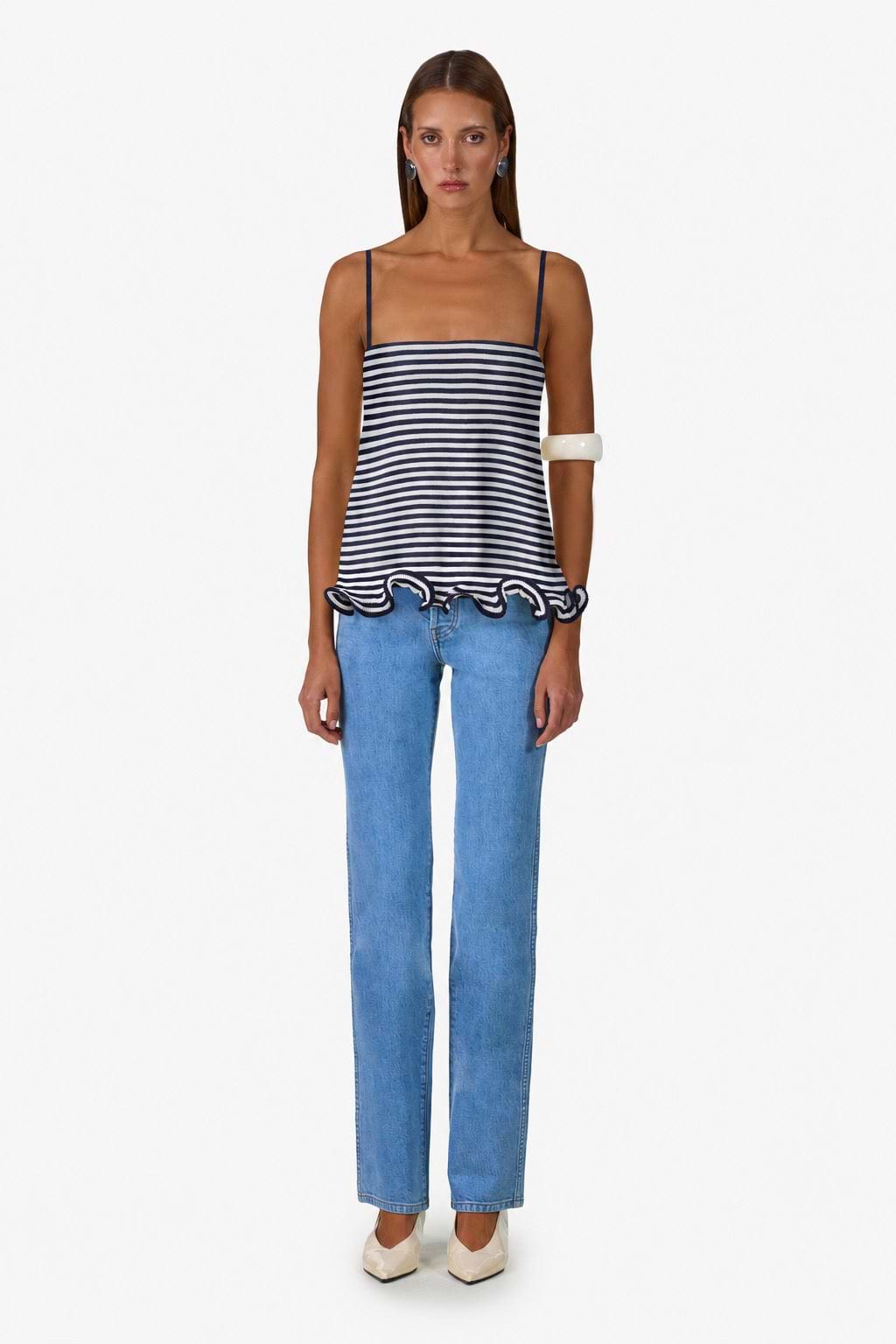 Ruffle Hem Tank (Navy Stripe)