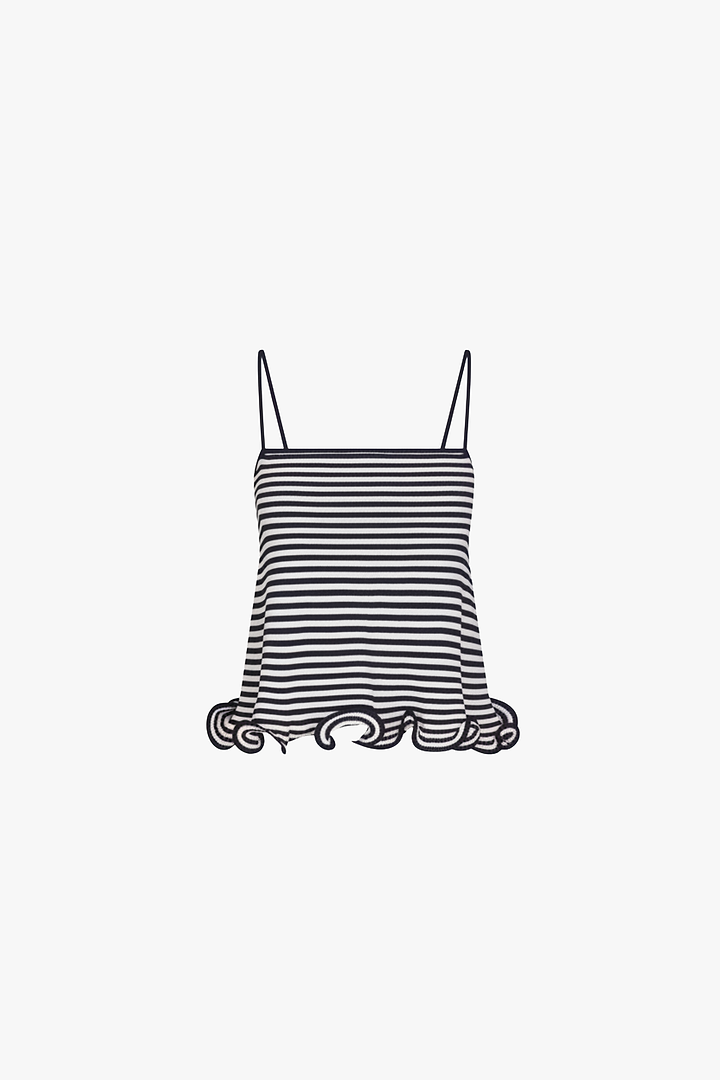 Ruffle Hem Tank (Navy Stripe)