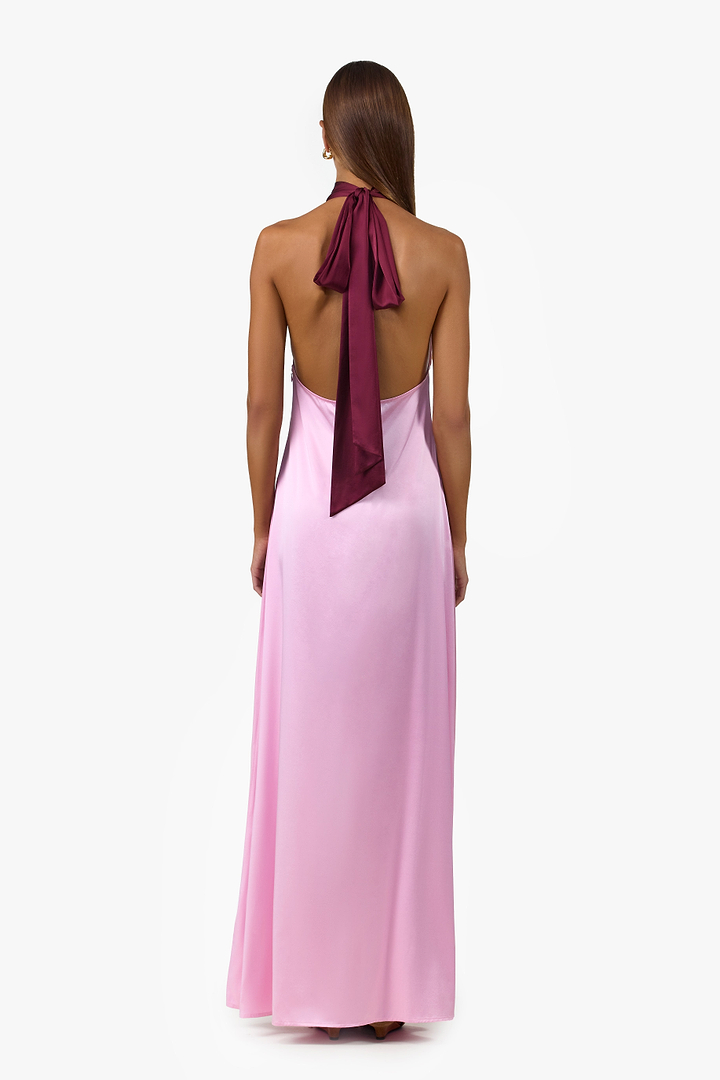 Contrast Tie Neck Gown (Lilac Pink)