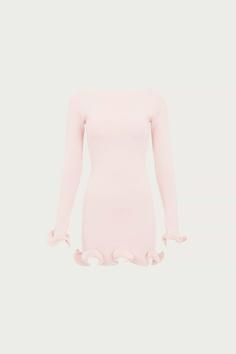 Ruffle Hem Mini Dress (Pale Pink)
