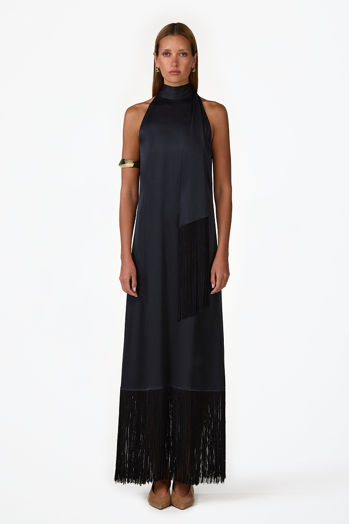 Silk Fringe Gown (Black)