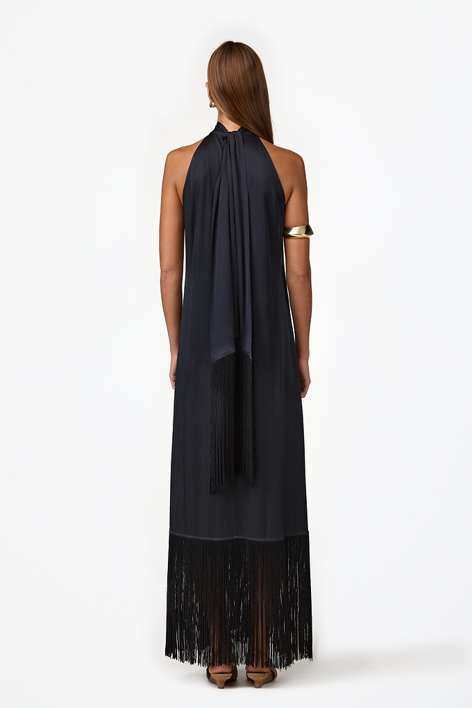 Silk Fringe Gown (Black)