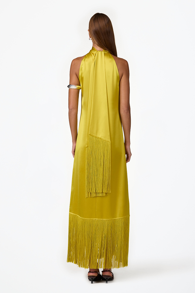 Silk Fringe Gown (Chartreuse)