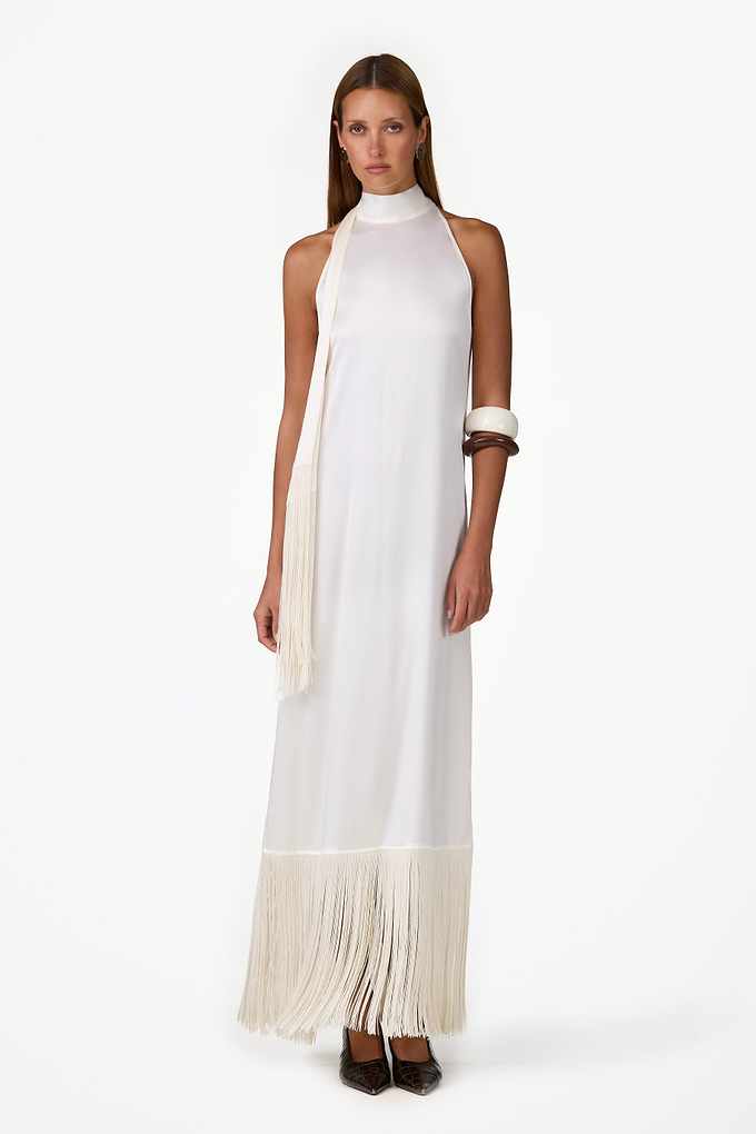 Silk Fringe Gown (Cream)