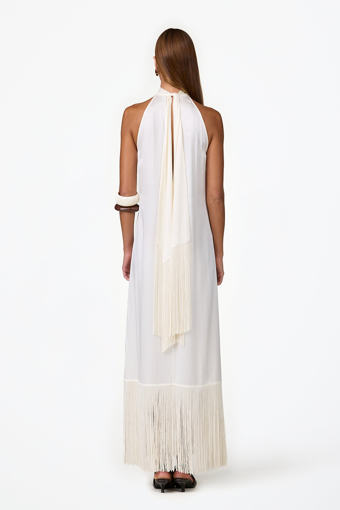 Silk Fringe Gown (Cream)