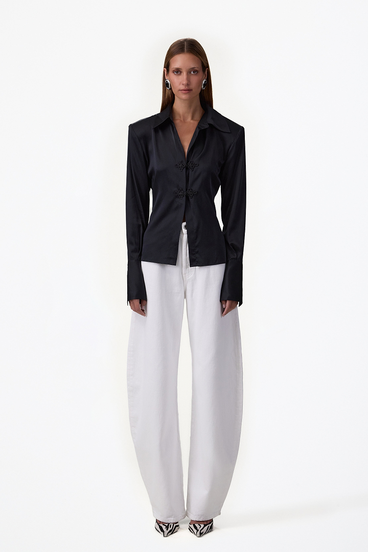 Tailored Silk Blouse (Black)
