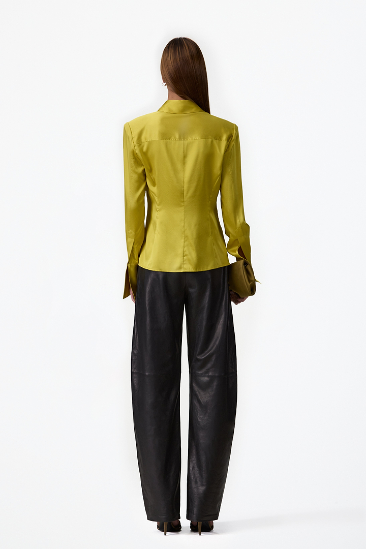 Tailored Silk Blouse (Chartreuse)