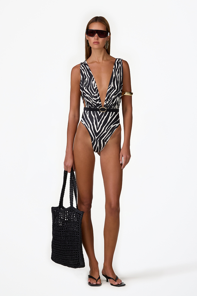 Belted V One Piece (Zebra)