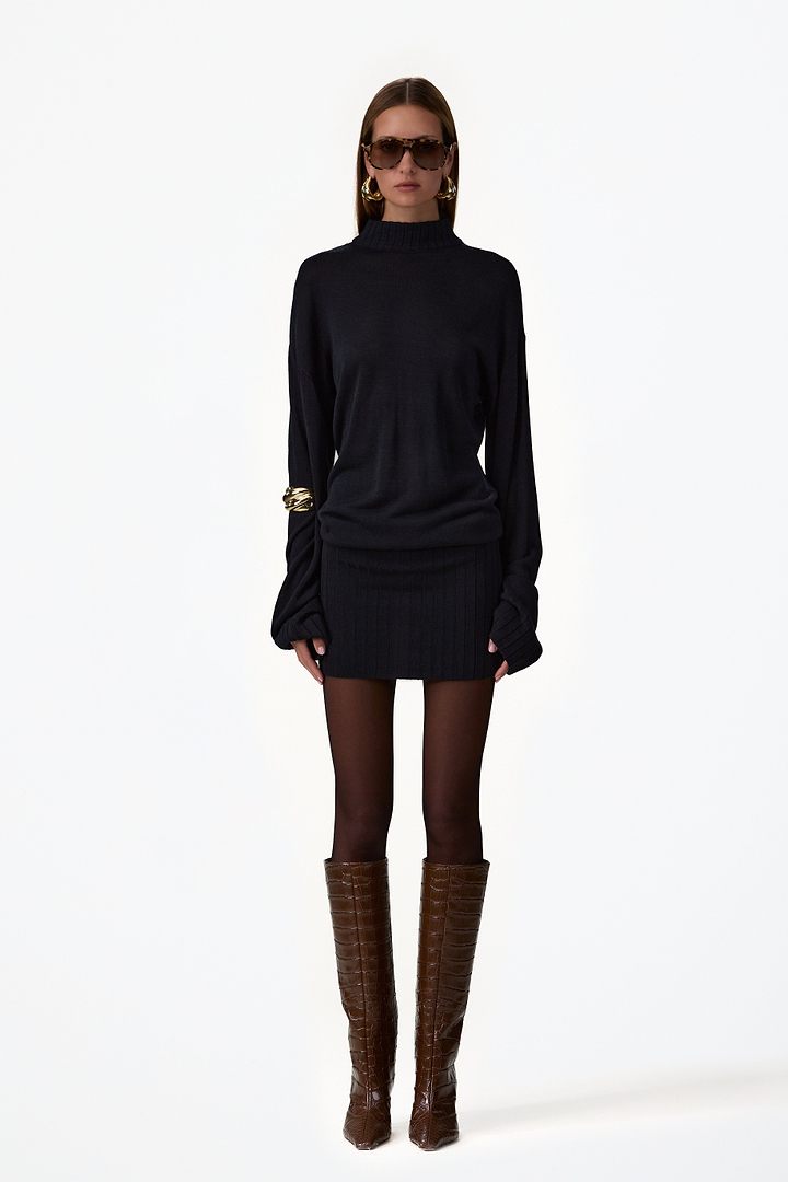 Lightweight Knit Mini Dress (Black)