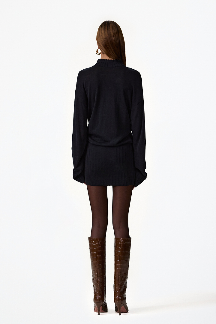 Lightweight Knit Mini Dress (Black)