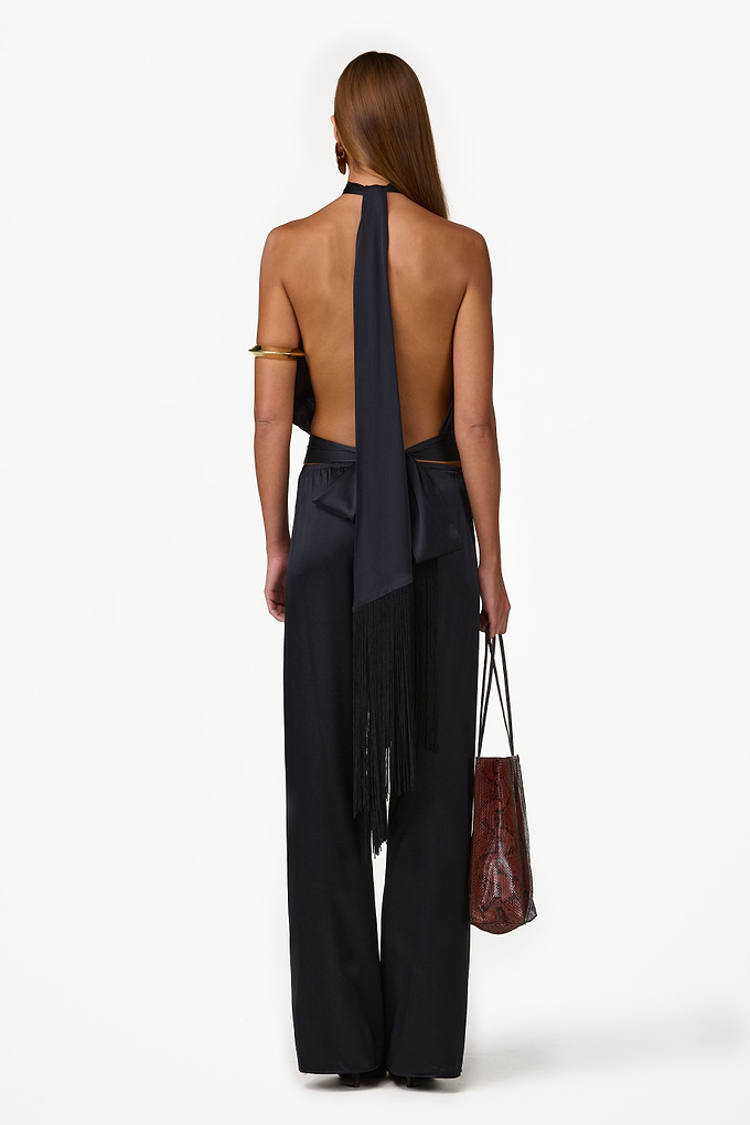 Silk Fringe Halter Top (Black)