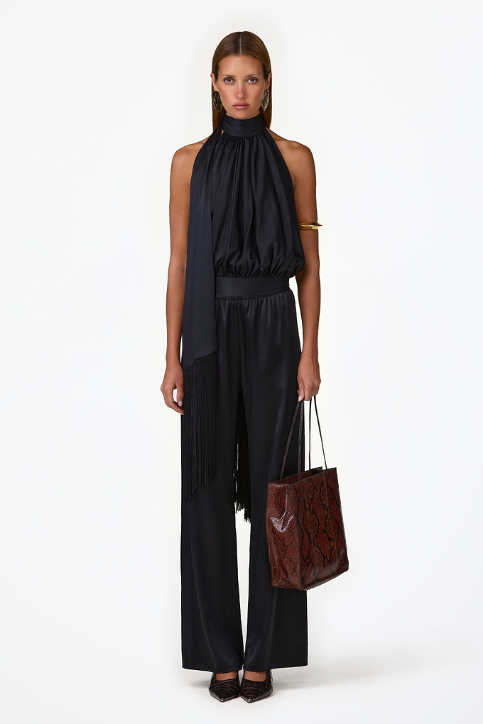Silk Fringe Halter Top (Black)
