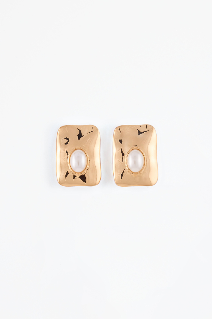 Hammered Pearl Earring (Gold)