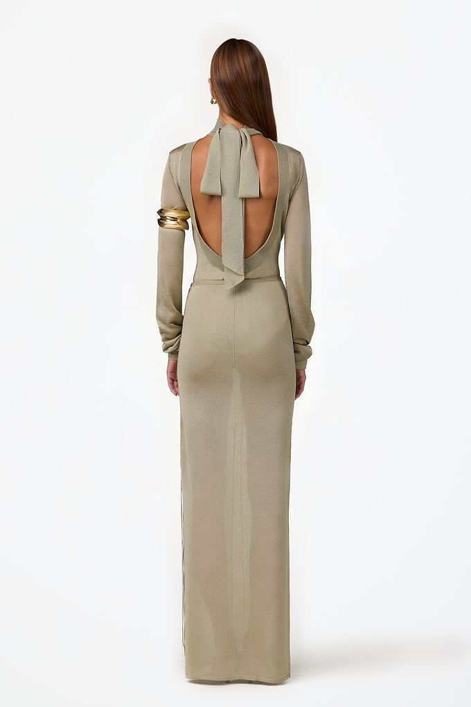 Ruched Knit Maxi Skirt (Sage Shimmer)