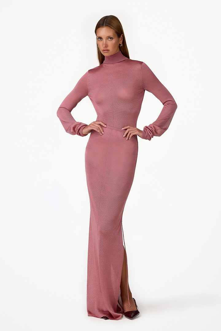 Open Back Knit Bodysuit (Dusty Mauve Shimmer)