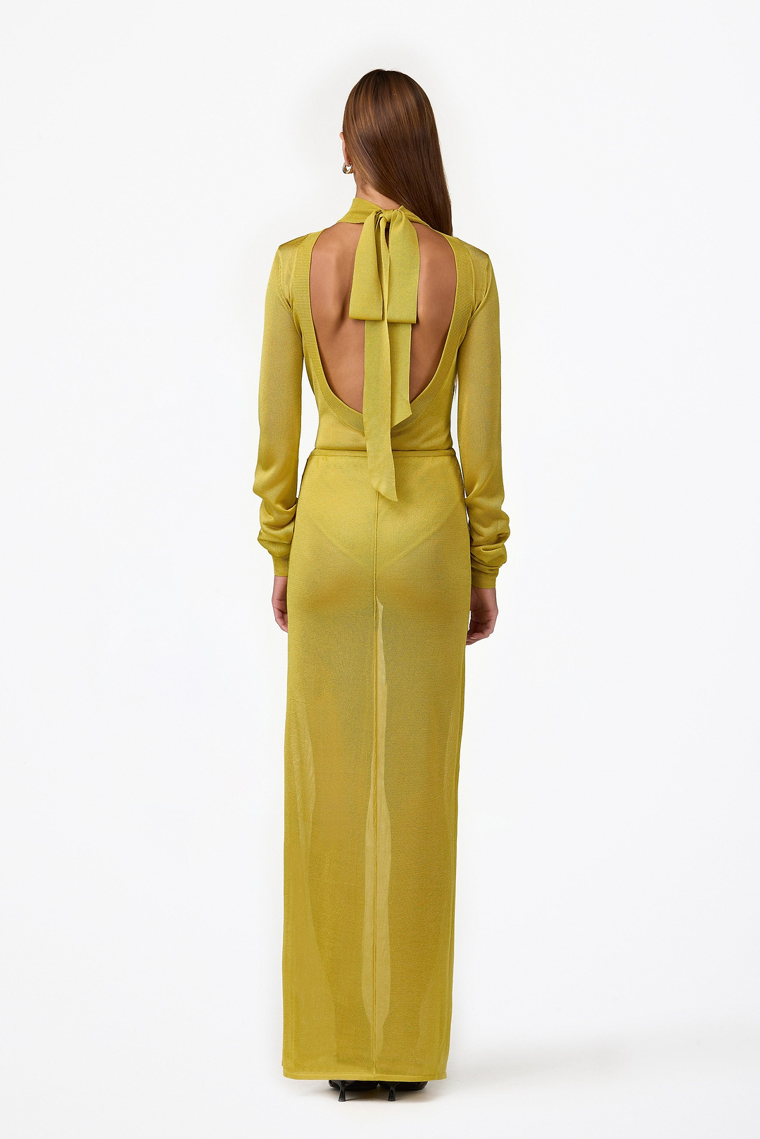 Open Back Knit Bodysuit (Chartreuse Shimmer)