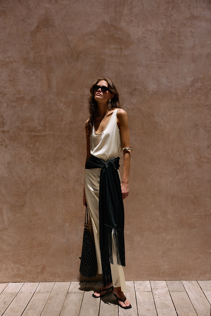 Fringe Waist Scarf (Black)