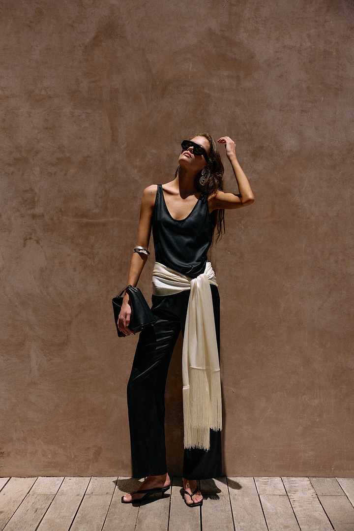 Fringe Waist Scarf (Cream)