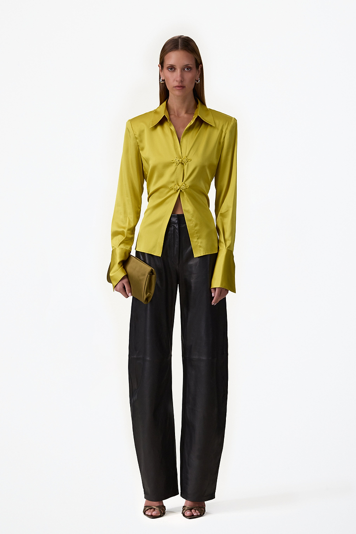 Tailored Silk Blouse (Chartreuse)