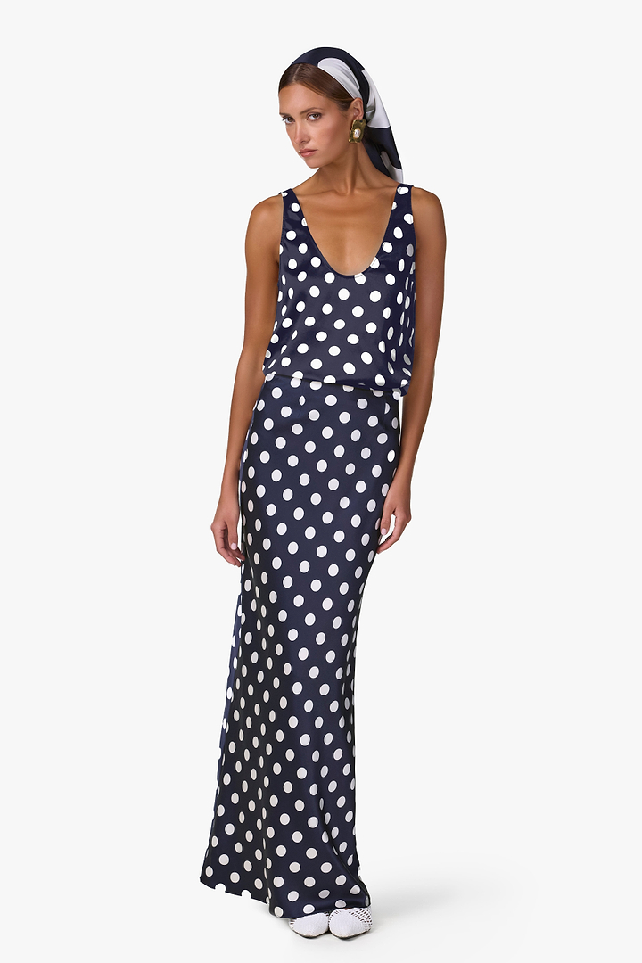 Silk Tank (Navy Polka Dot)