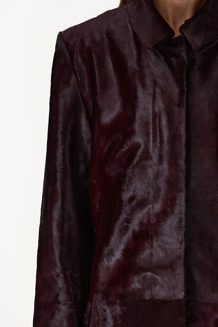 Pony Hair Trench Coat (Oxblood)