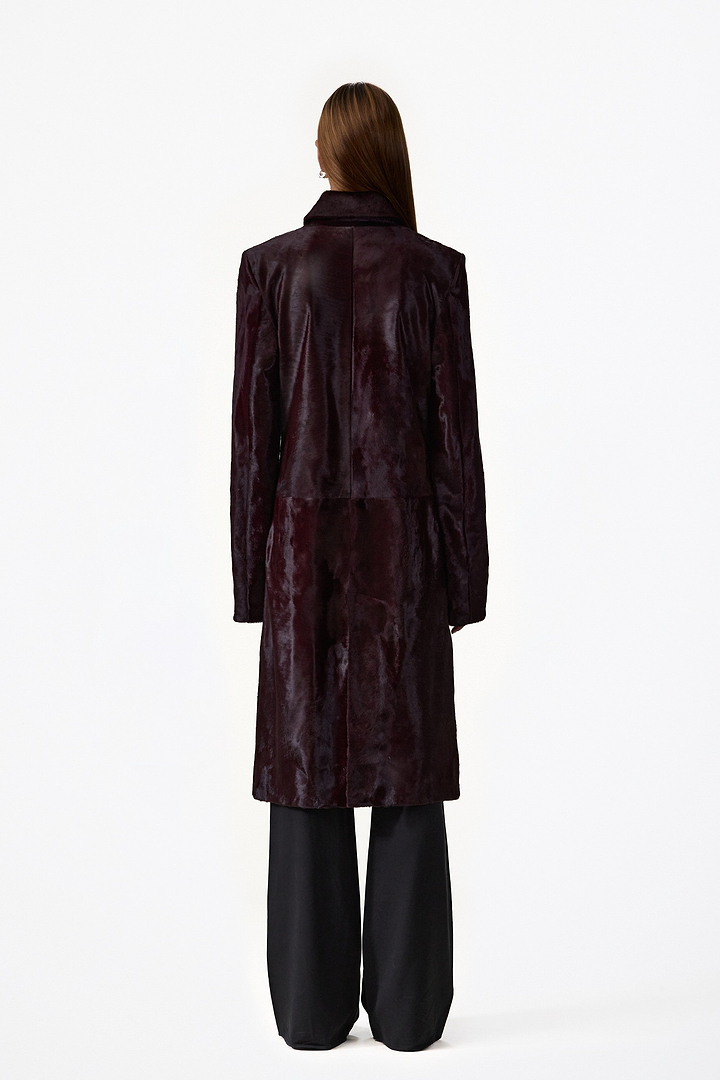 Pony Hair Trench Coat (Oxblood)