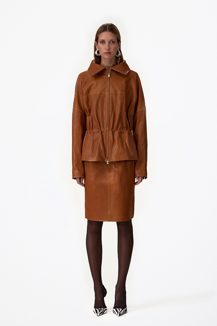 Leather Pencil Skirt (Cognac)