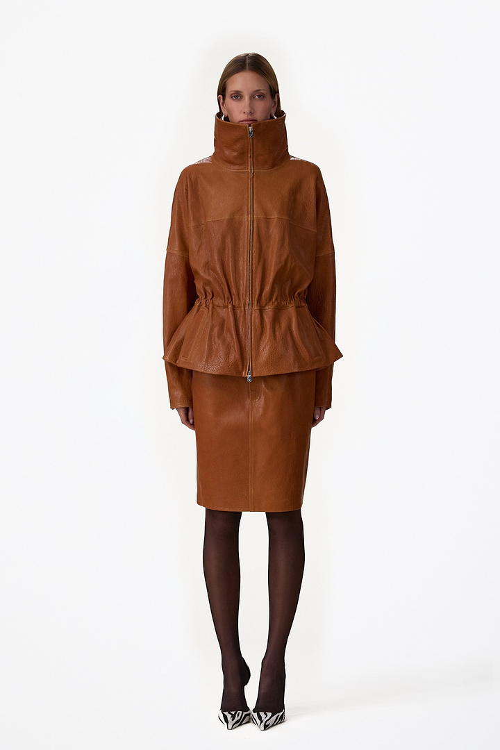 Leather Pencil Skirt (Cognac)