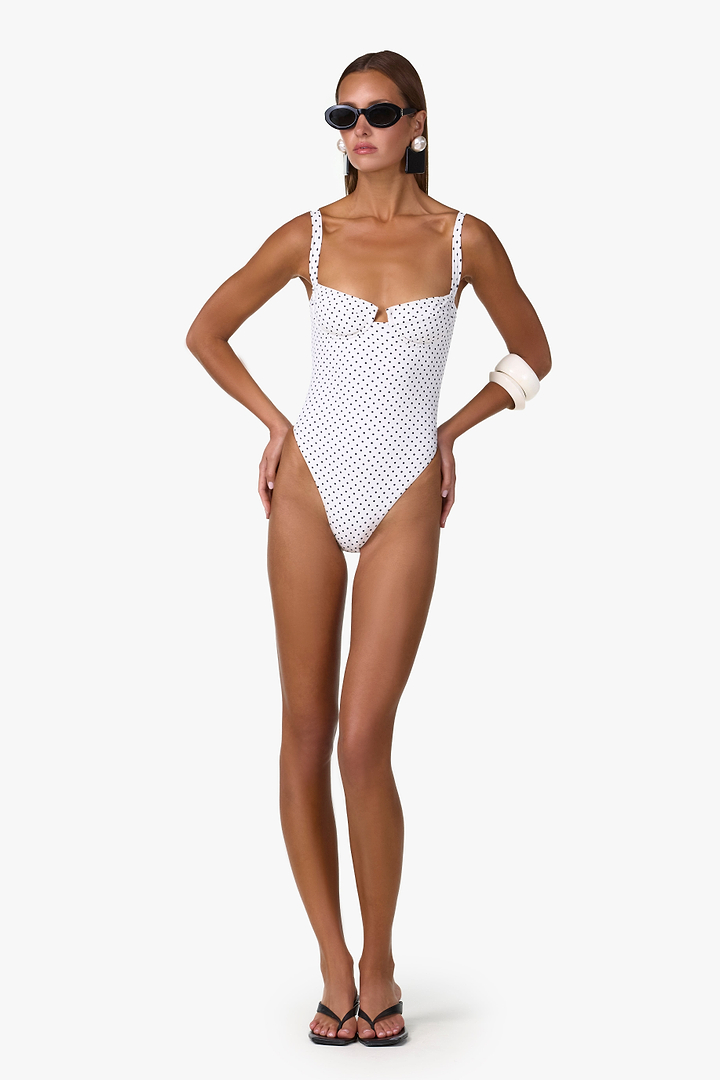 Bustier One Piece (Cream Black Polka Dot)