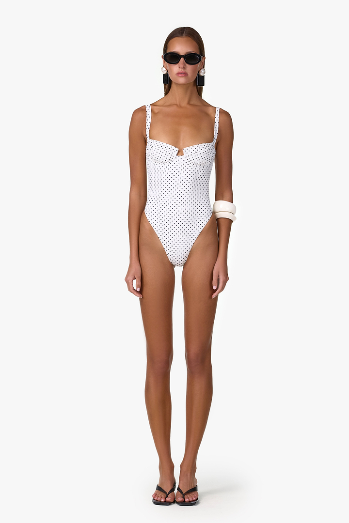 Bustier One Piece (Cream Black Polka Dot)