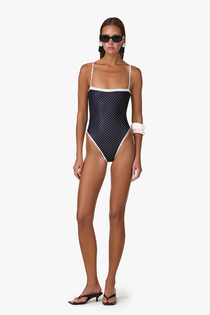 Colorblock One Piece (Black Cream Polka Dot/Cream)