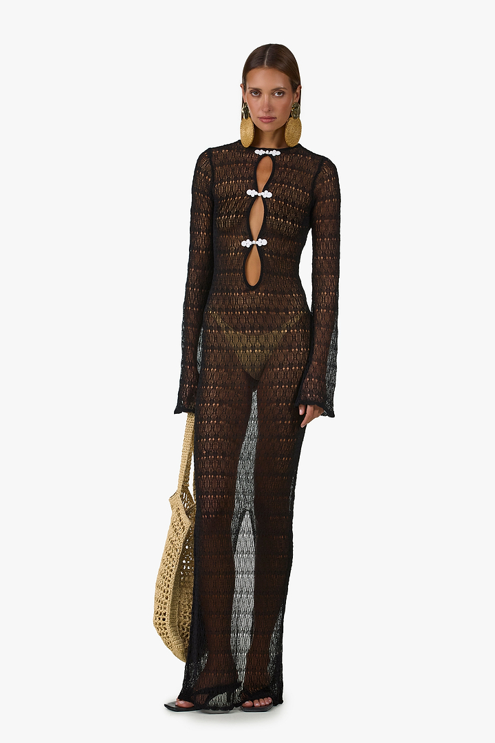 Keyhole Crochet Dress (Black/Cream)