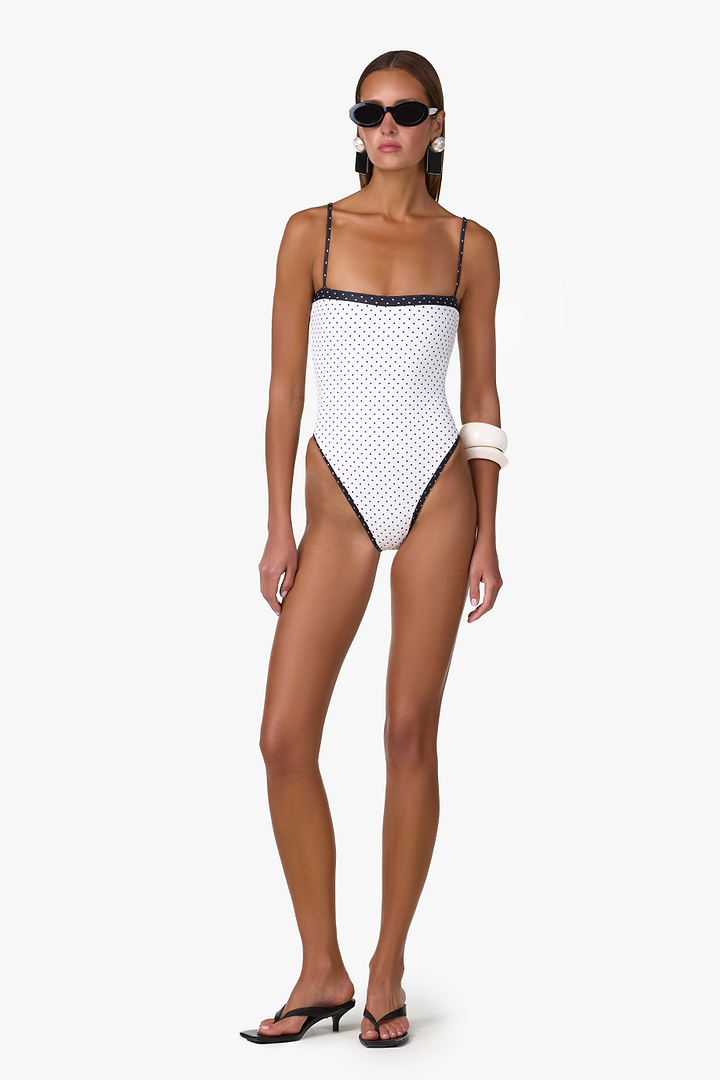 Colorblock One Piece (Cream Black Polka Dot/Black)