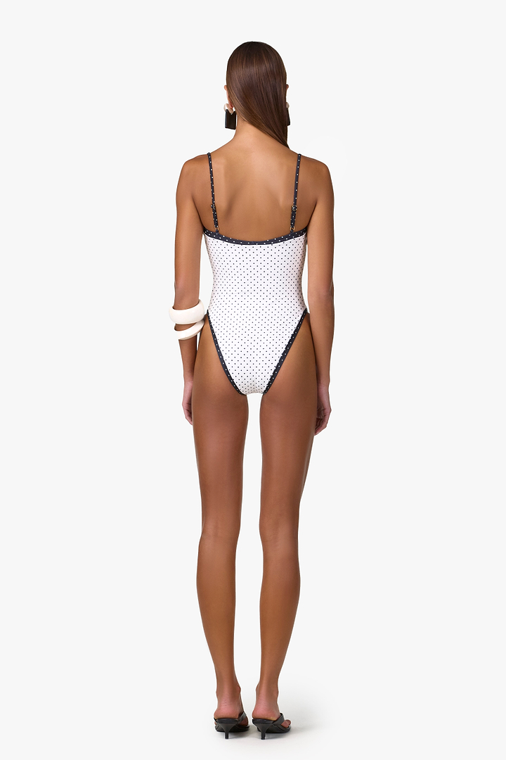 Colorblock One Piece (Cream Black Polka Dot/Black)