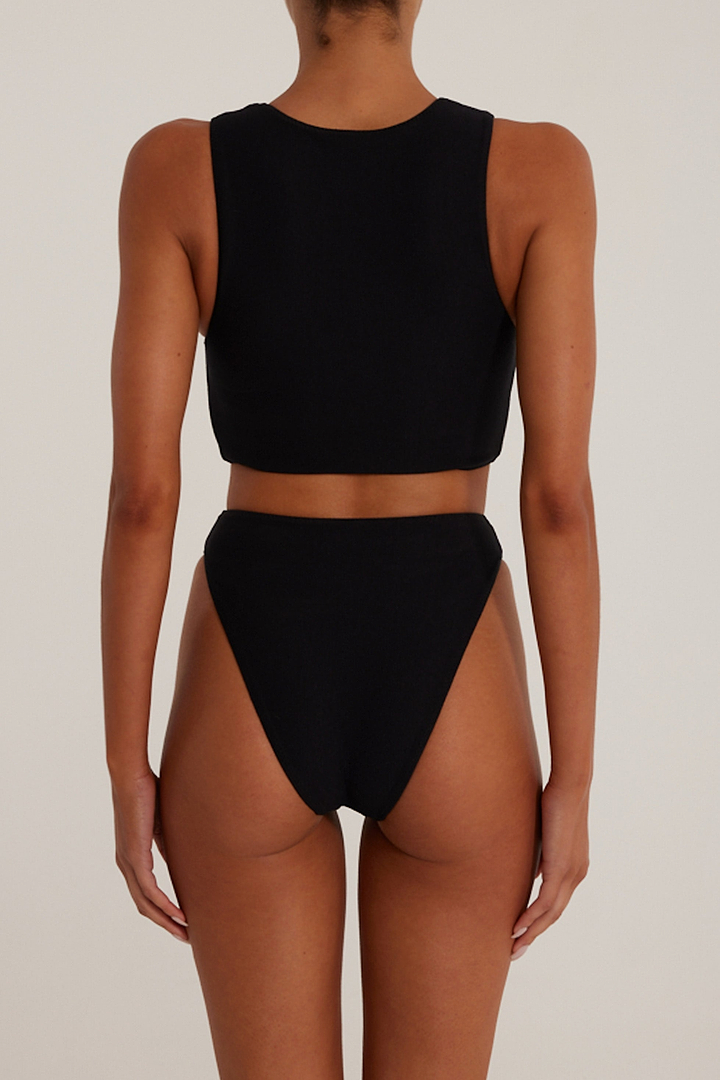 Rosette Tank Top (Faux Suede Black/Cream)