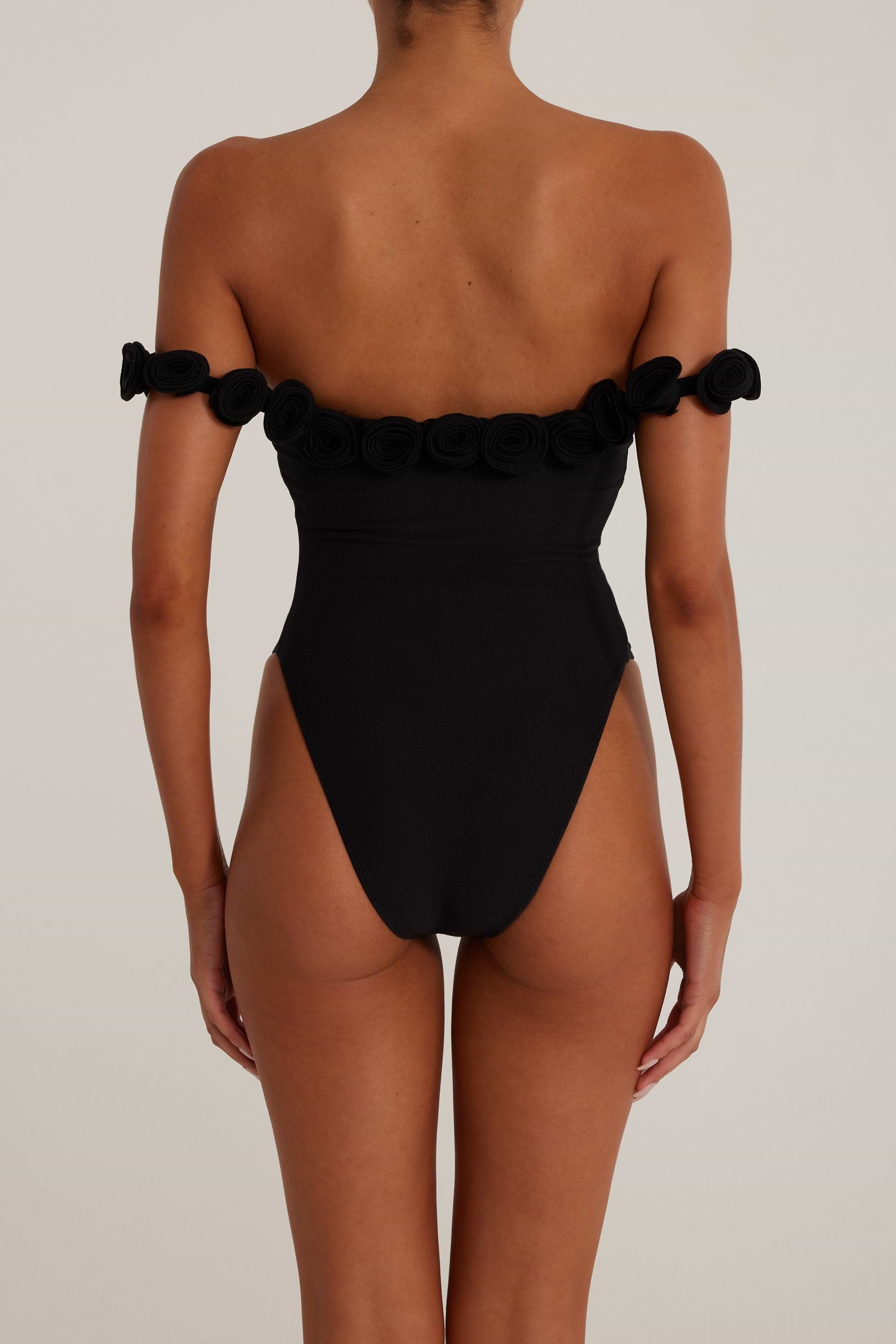 SAME Rose Off Shoulder One Piece | Faux Suede Black/Black