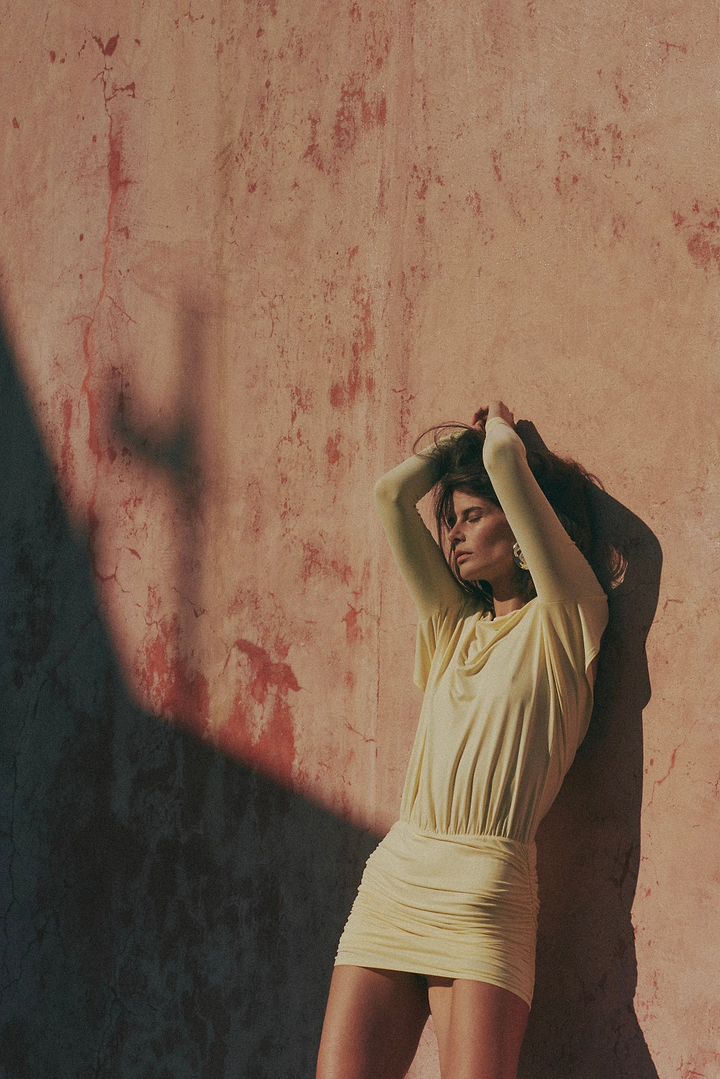 Draped Back Mini Dress (Butter Yellow)