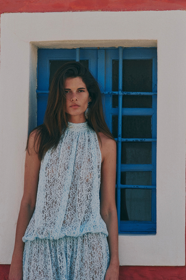 Drop Waist Lace Gown (Pale Blue)