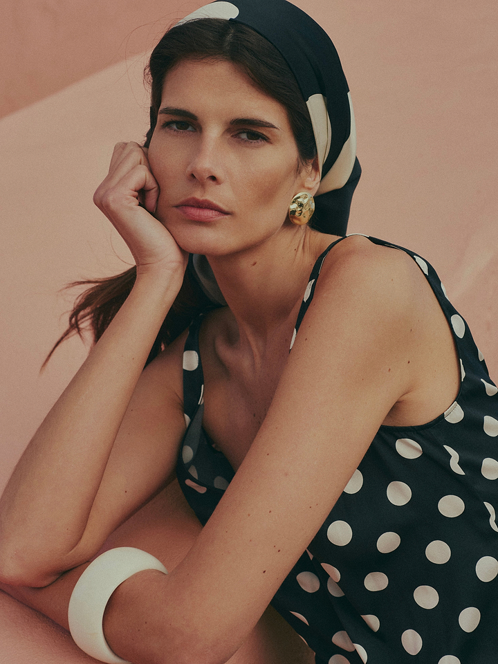 Silk Scarf (Black Polka Dot)